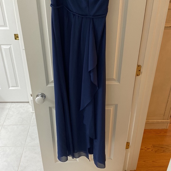 David’s Bridal Bridesmaids Dress || OneShoulder Chiffon Cascade Ruffle in Marine - Picture 4 of 6